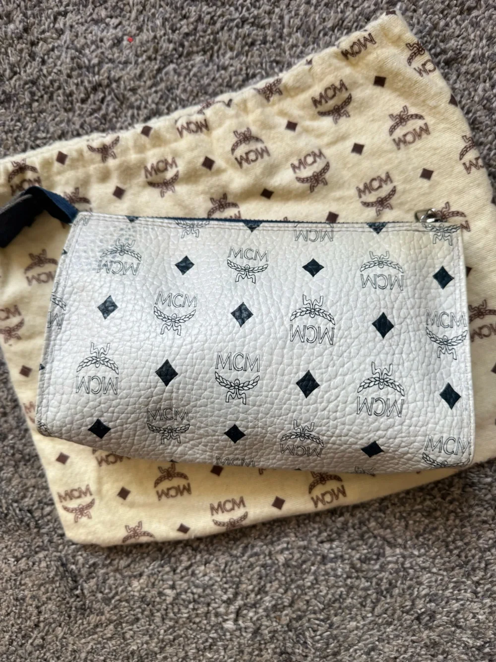 MCM Visetos White & Navy Vintage Toiletry Bag/Pouch